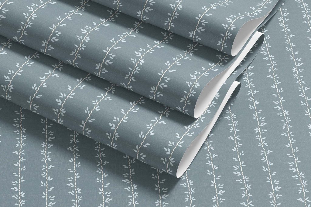 Wallpaper featuring leafy vines in dark blue