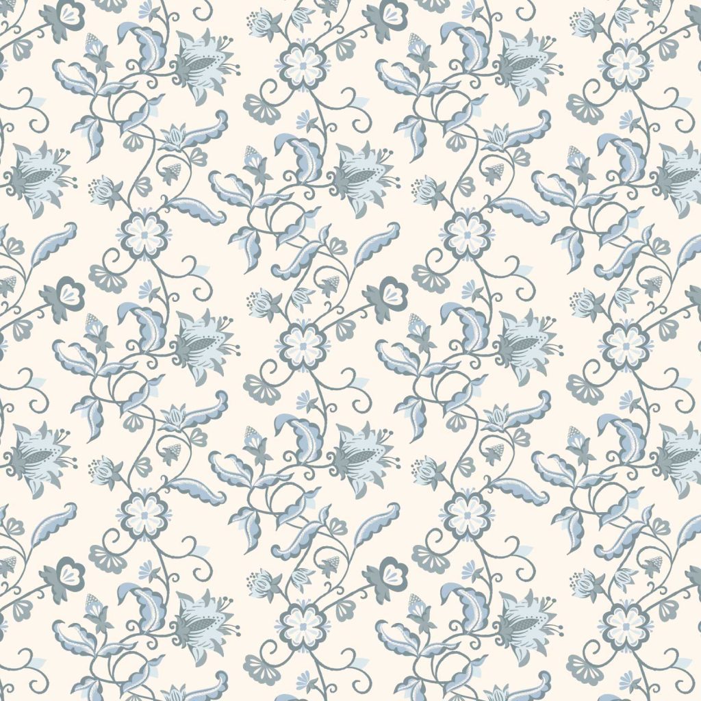 A stylized floral pattern in antique blue