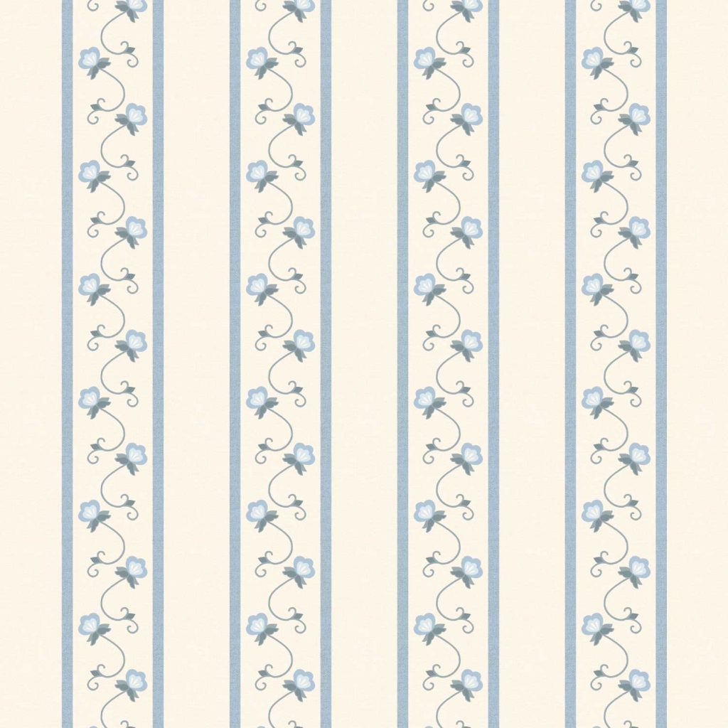 a floral stripe pattern in antique blue